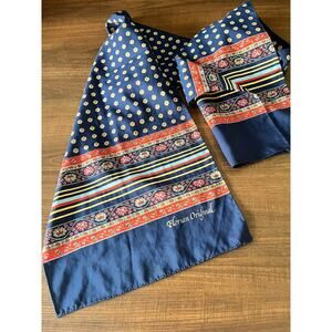 Vintage Elorian Original Rectangular Scarf Navy Blue Bold Vibrant Colors Signed